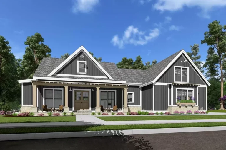 Expandable Modern Farmhouse Plan with En Suite Bathrooms for Everyone (Floor Plan)
