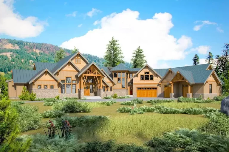 Spacious Mountain House Plan with 4-Car Garage and Workshop (Floor Plan)