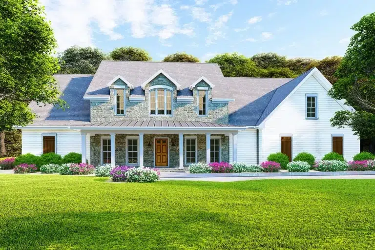Traditional Farmhouse with Two Bonus Rooms Over Garage (Floor Plan)