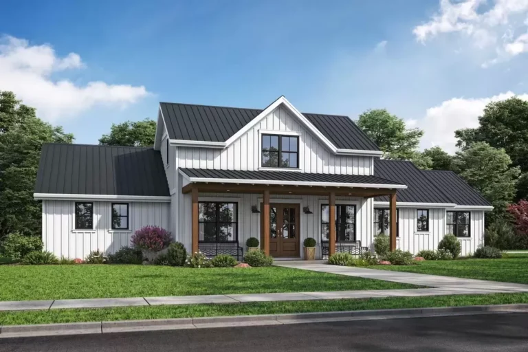 3-Bed Modern Farmhouse Plan with Outdoor Kitchen and Fireplace – 2216 Sq Ft (Floor Plan)