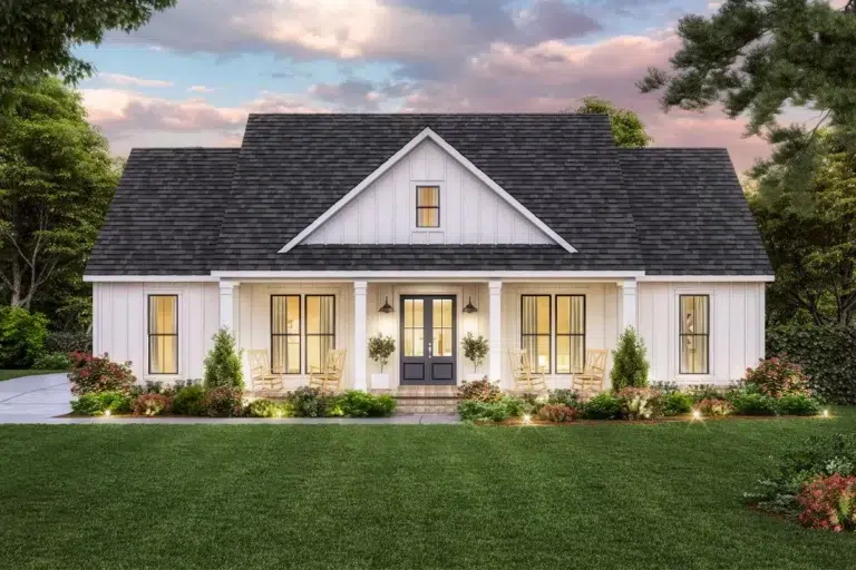3-Bed Modern Farmhouse Plan with Perfect Exterior Symmetry – 1924 Sq Ft (Floor Plan)