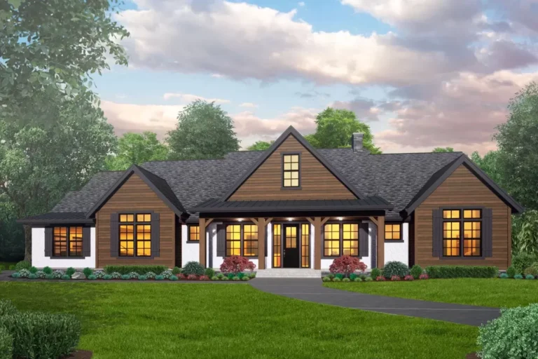 4-Bed Single-Story Modern Farmhouse Plan with Rustic Charm and Garage Workshop – 2547 Sq Ft (Floor Plan)