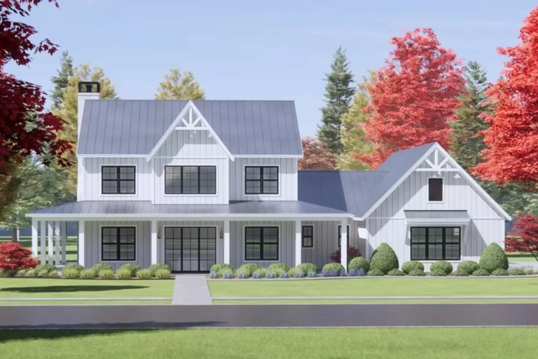 Center Gable Farmhouse with Wrap Around Deck – 3547 Sq Ft (Floor Plan)