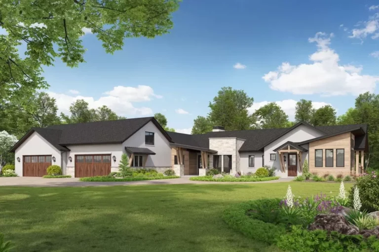 Contemporary Hill Country House Plan with 4-Car Garage – 3444 Sq Ft (Floor Plan)