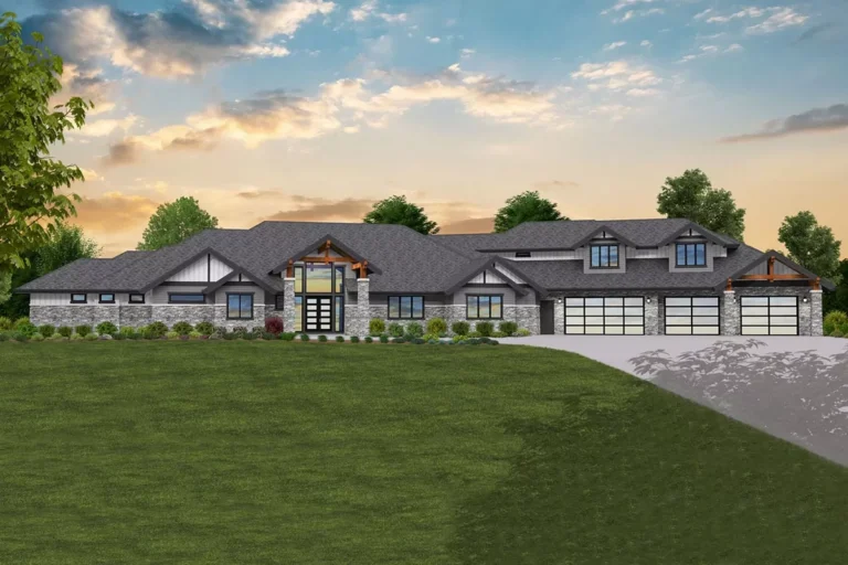 Sprawling Craftsman House Plan with Large Covered Patio and Garage Shop (Floor Plan)