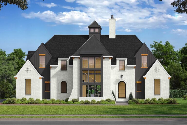 4-Bed Transitional New American House Plan with Outdoor Kitchen and Fireplace – 3448 Sq Ft (Floor Plan)
