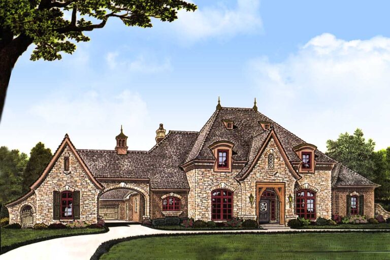 Exclusive French Country House Plan With Exercise Cabana (Floor Plan)