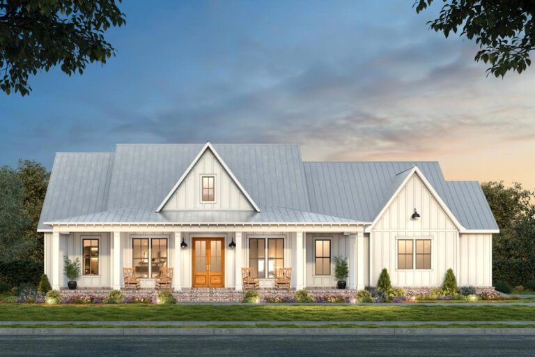 Modern Farmhouse with Home Office and Wrap Around Porch – 2101 Sq Ft (Floor Plan)