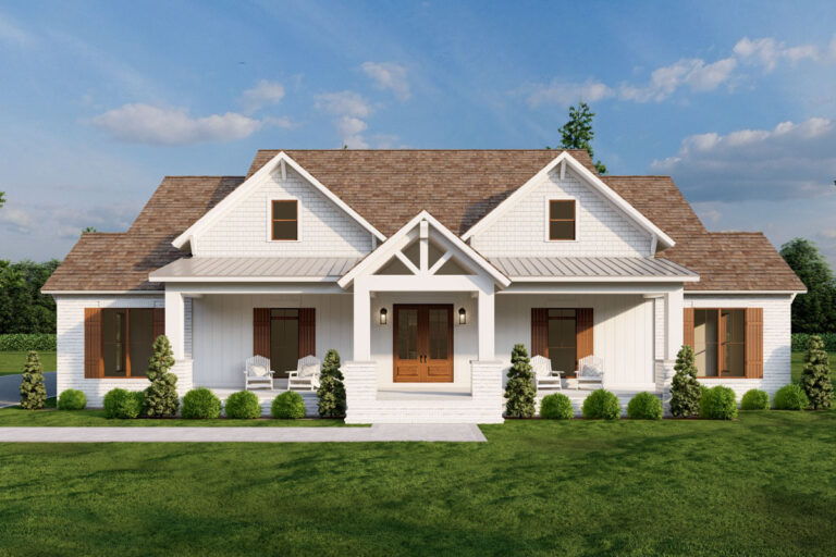 One-Story Modern Farmhouse with Two Master Suites – 3067 Sq Ft (Floor Plan)