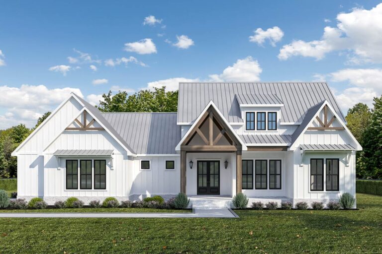 4-Bedroom New American House Plan with Outdoor Fireplace – 2255 Sq Ft (Floor Plan)