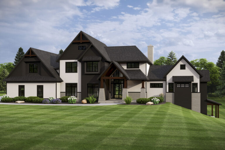 Transitional Tudor House Plan with 4-Car Garage – 4158 Sq Ft (Floor Plan)