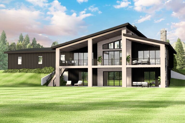 3-Bed Modern Mountain House Plan with Walkout Basement and Covered Outdoor Living (Floor Plan)