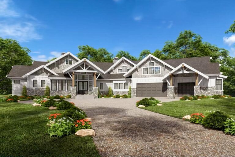 4 Bed Mountain Home Plan with Bonus Bunk Room – 4530 Sq Ft (Floor Plan)