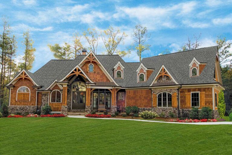 Spacious Rustic Craftsman Plan with Expansive Back Porch and Study (Floor Plan)