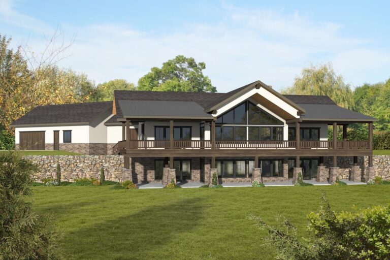 Rustic Waterfront Home Plan with Loft and Walkout Basement (Floor Plan)