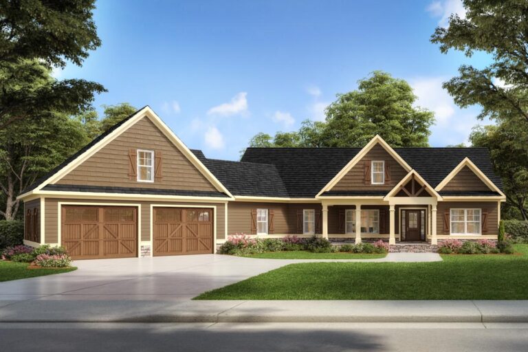 Country House Plan with Angled Garage Under 2,200 Square Feet (Floor Plan)