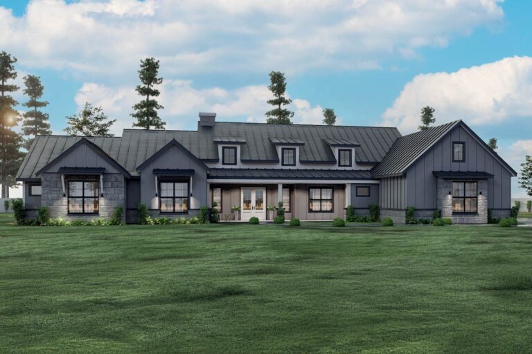 4-Bedroom Modern Farmhouse Plan with Outdoor Kitchen – 4386 Sq Ft (Floor Plan)