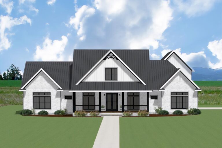 3,000 Square Foot Modern Farmhouse Plan with Optional Bonus Room over Garage (Floor Plan)