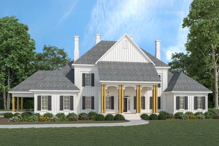 4-Bed Southern Farmhouse with a Two-Story Great Room – 4242 Sq Ft (Floor Plan)