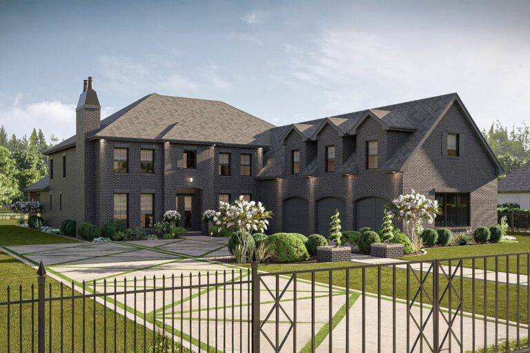 Two-Story European House Plan with Upstairs Family Room and Library  – 5041 Sq Ft (Floor Plan)