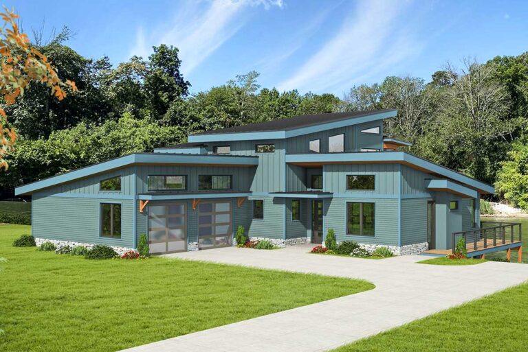 Mid-Century Modern Mountain House Plan for Rear Sloped Lot – 2318 Sq Ft (Floor Plan)