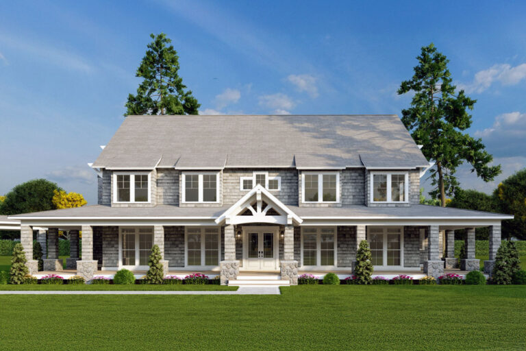 Two-Story Shingle House Plan with Angled Garage – 5679 Sq Ft (Floor Plan)