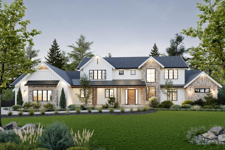 Two-Story New American House Plan with Home Office and Den – 4048 Sq Ft (Floor Plan)