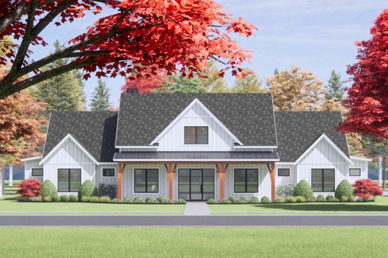 4 Bed Modern Farmhouse with 2-Story Great Room and 3-Car Garage – 3641 Sq Ft (Floor Plan)