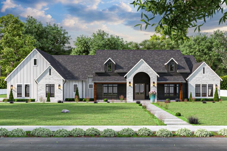 4-Bed Transitional Farmhouse Plan with Large Games Room – 4187 Sq Ft (Floor Plan)