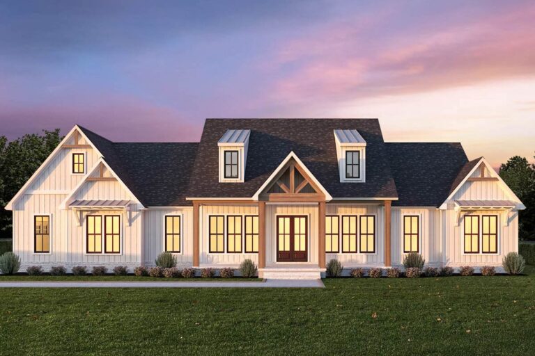 3-Bed Southern Ranch Farmhouse Plan with Home Office Under 2200 Sq Ft (Floor Plan)