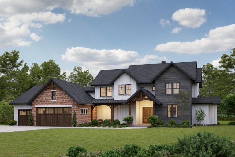 Rustic Farmhouse Plan with Home Office and Main-floor Master Bedroom (Floor Plan)