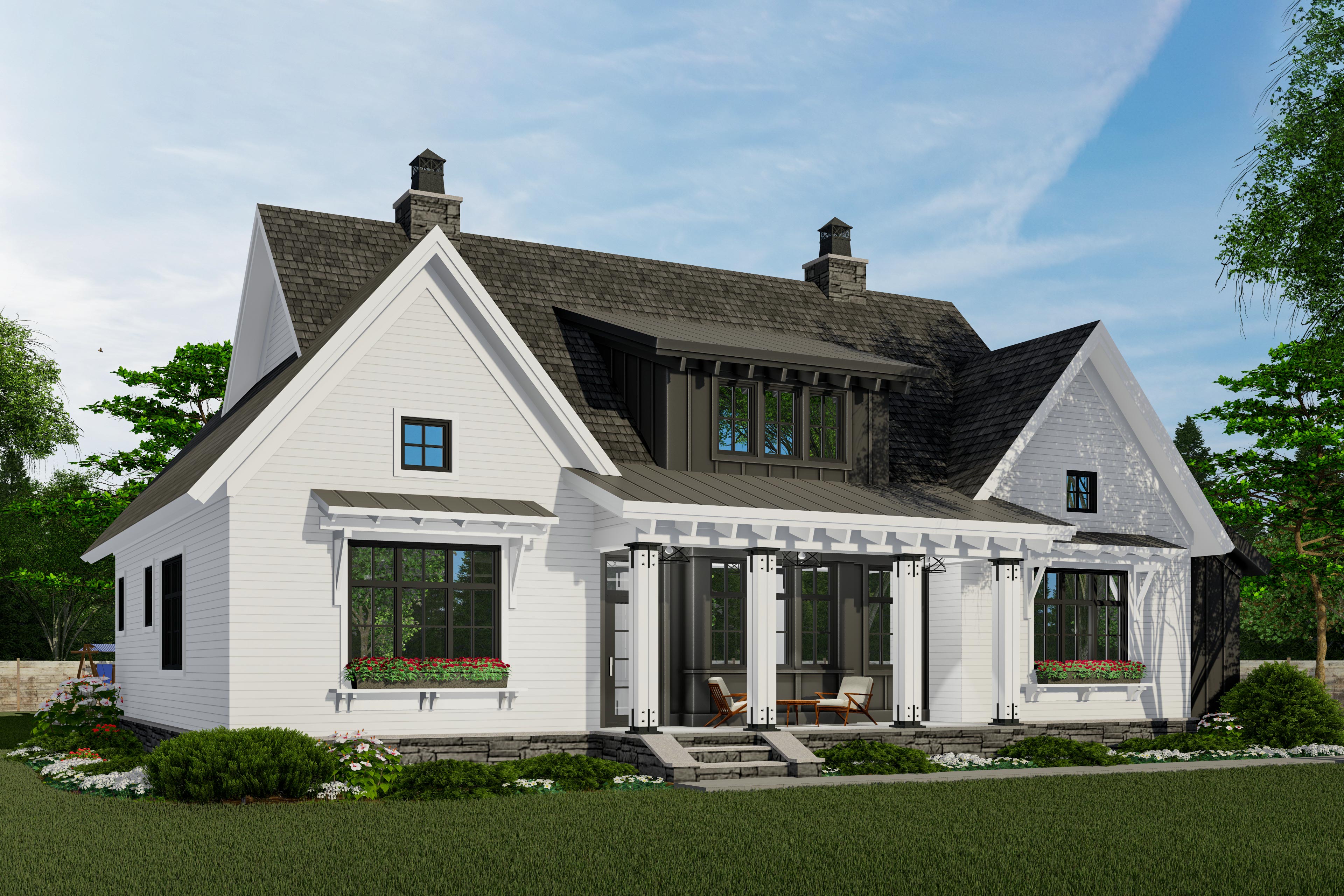 Modern Farmhouse Plan with Vaulted Great Room and Kitchen (Floor Plan)