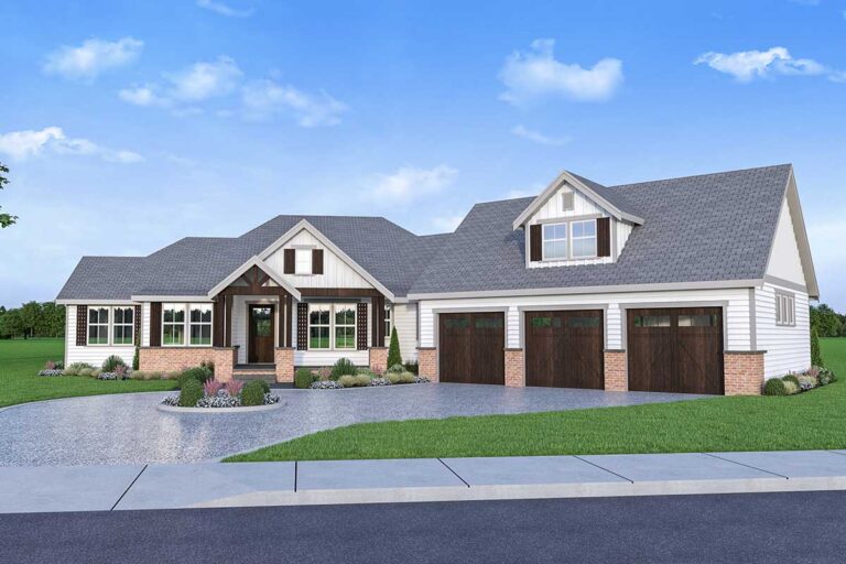 Dreamy 3-Bed Country House Plan with a Bonus Room Above 3-Car Garage (Floor Plan)