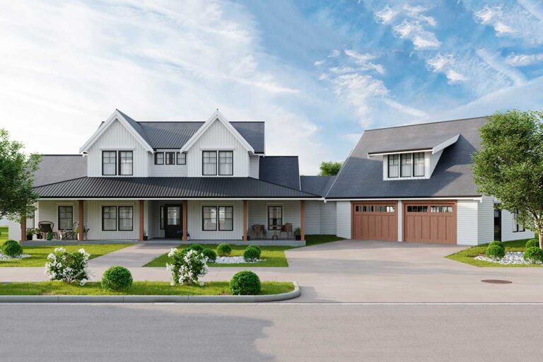 Modern Farmhouse with 2-Car Angled Garage and Vaulted Rear Porch (Floor Plan)