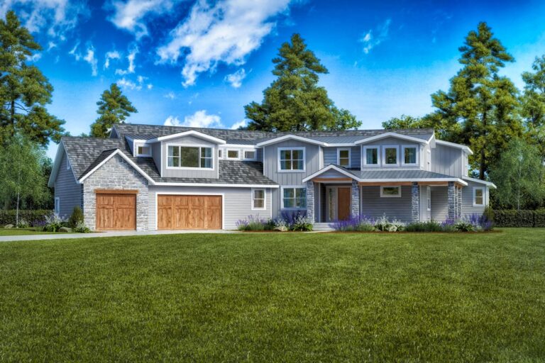 Exclusive Country Craftsman Plan with Angled 3-Car Garage (Floor Plan)