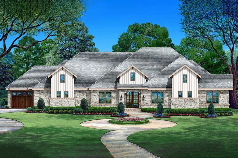 One-level Hill Country House Plan with Game / Media Room (Floor Plan)