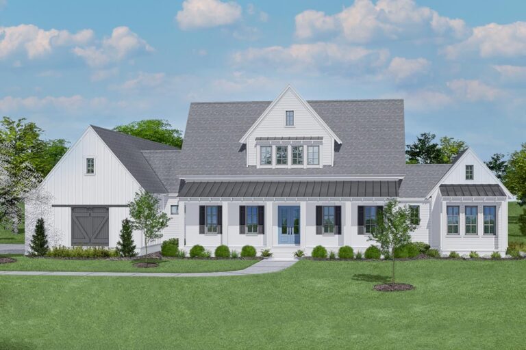 Exclusive Modern Farmhouse with Front and Back Covered Porches (Floor Plan)