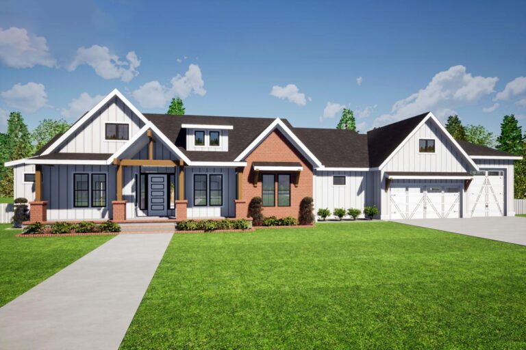 4100 Sq Ft Single-Story Country Ranch House Plan with 4 Bedrooms (Floor Plan)