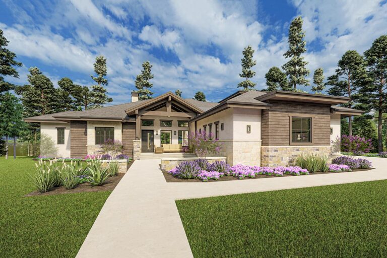 Modern Ranch with Second-Story Gym for the Rear-View Lot (Floor Plan)