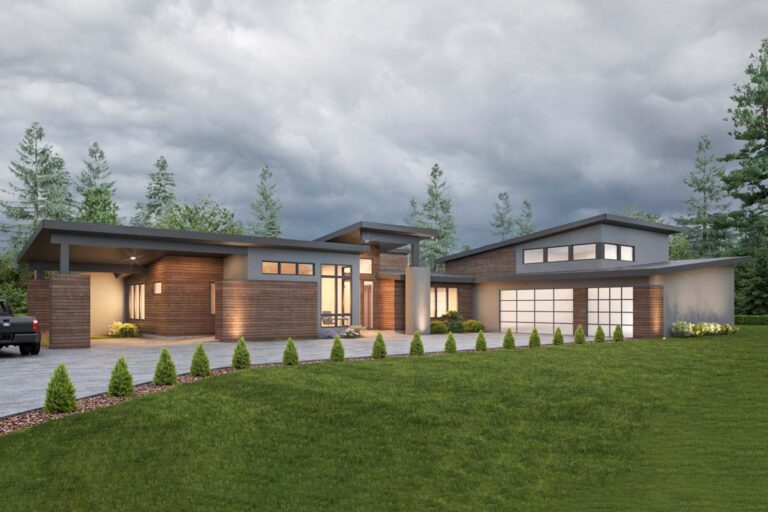 One-Story Modern House Plan with Workshop and Outdoor Office – 4742 (Floor Plan)