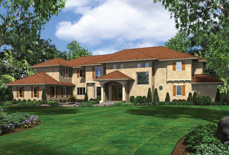 Spanish Colonial Dream Home Plan with Game Room and Theater (Floor Plan)
