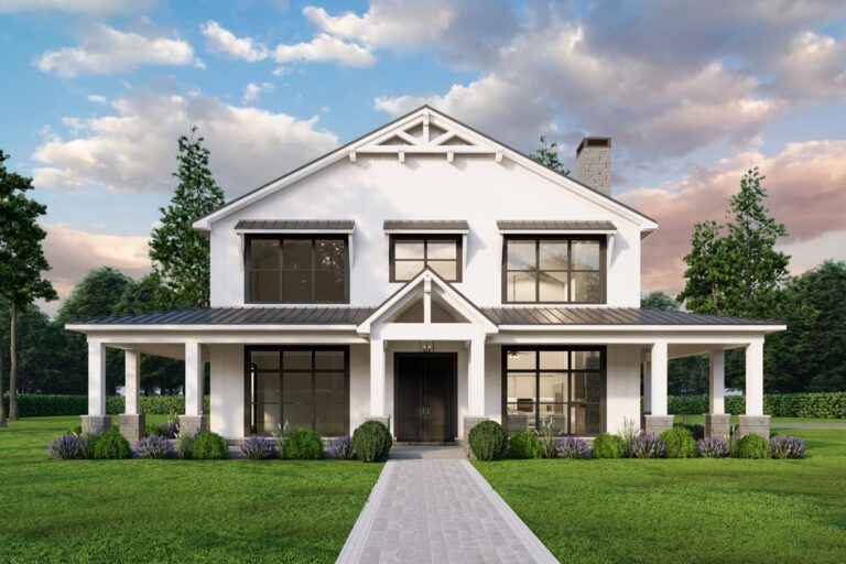 5-Bed Barndominium-Style Modern Farmhouse Plan with Wrap Around Porch (Floor Plan)
