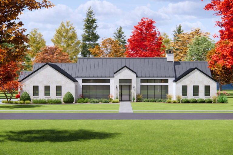 4-Bed Contemporary Farmhouse Plan with 2-Car Garage – 3081 Sq Ft (Floor Plan)