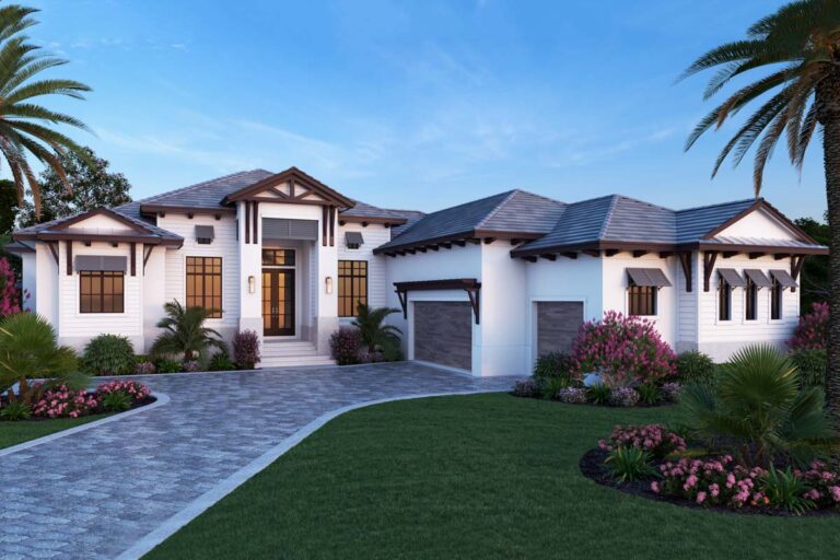 One-Story Transitional House Plan with Outdoor Entertaining Space – 3846 Sq Ft (Floor Plan)