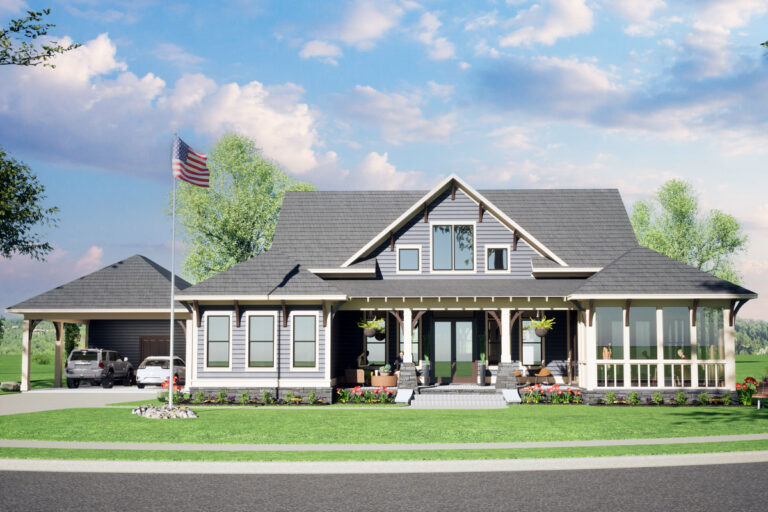 4-Bed Traditional Country House Plan with Carport – 2455 Sq Ft (Floor Plan)