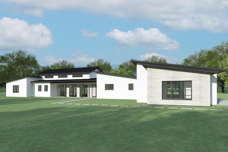 Modern Hill Country House Plan with Split-bed Layout (Floor Plan)