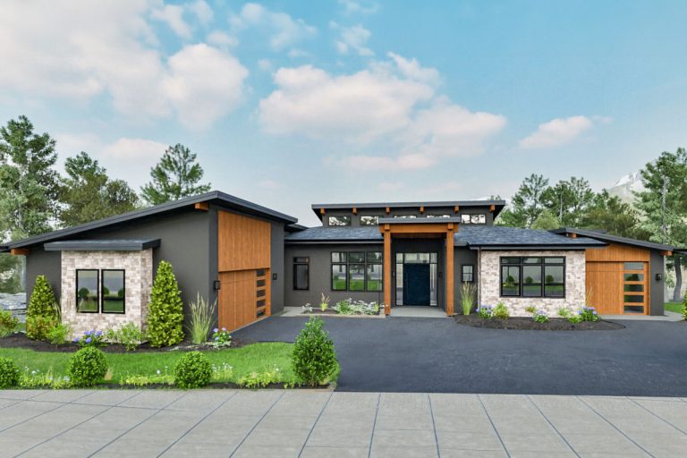 4-Bed Contemporary Plan with Outdoor Kitchen and Flex Room – 4090 Sq Ft (Floor Plan)