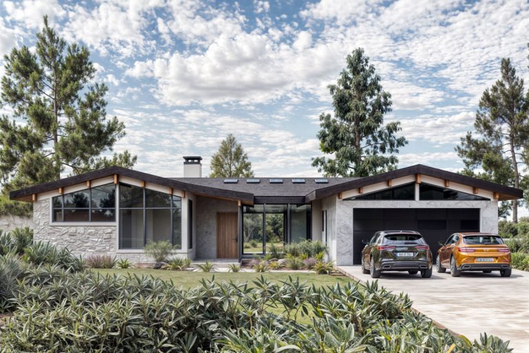 4-Bed Mid-Century Modern Ranch House Plan with Media Room – 3336 Sq Ft (Floor Plan)