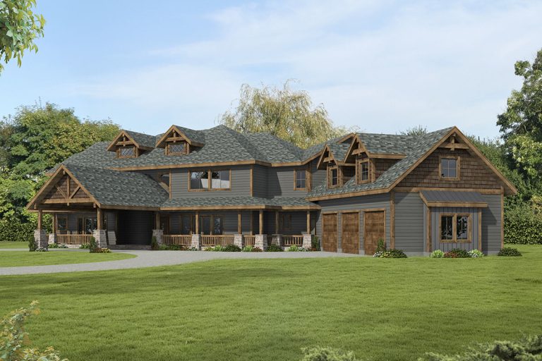 2-Story Mountain Craftsman Plan with Porte Cochere and Ample Outdoor Living Space (Floor Plan)