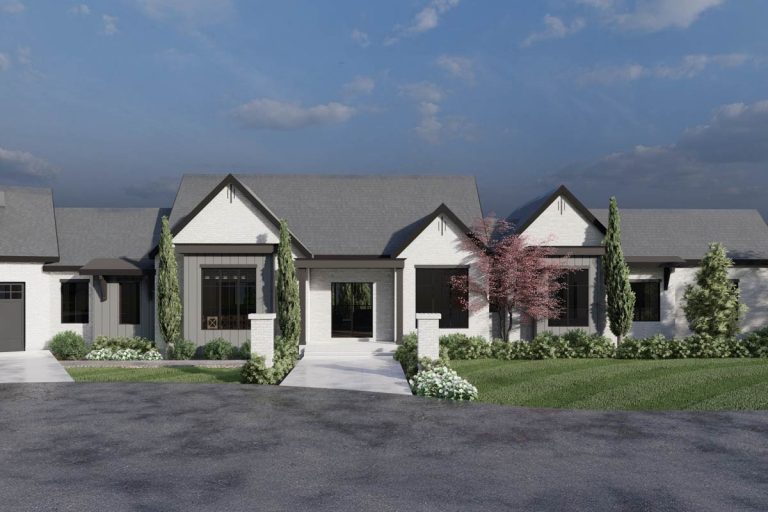 Single-Story European House Plan with Angled Garage – 6557 Sq Ft (Floor Plan)